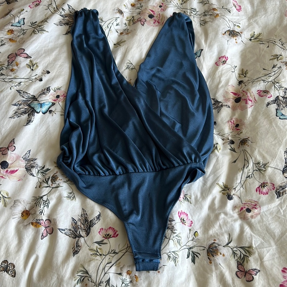 Free People Night Owl Bodysuit Blue Shimmer